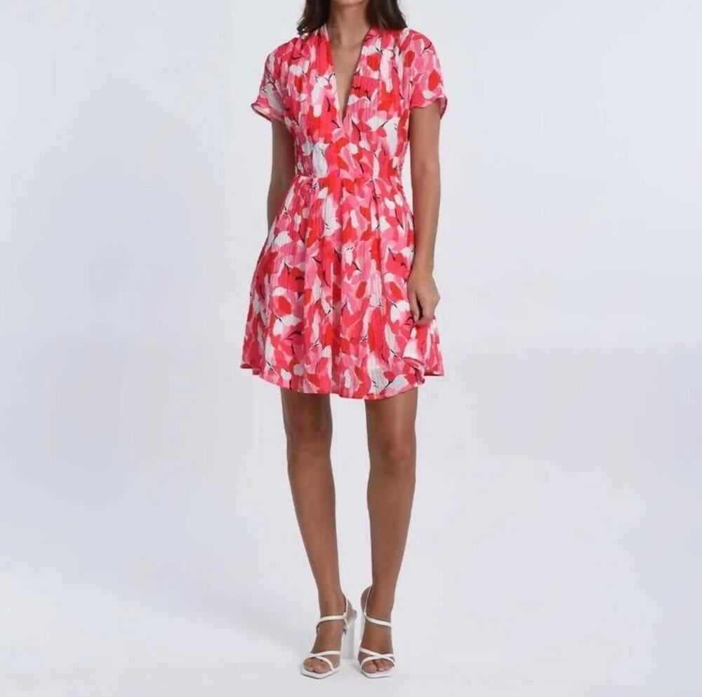 Molly Bracken Louise Dress Pink Floral Short Sleeve Size XS